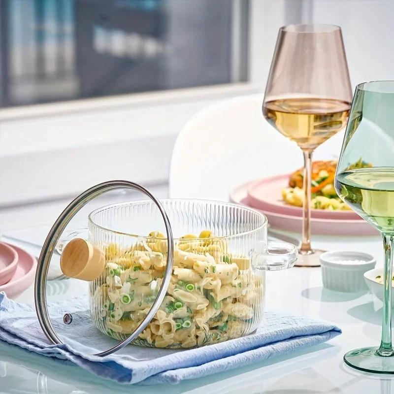 Glass Cooking Pot With Lid Heat-Resistant Borosilicate Glass Pot by Bowlift