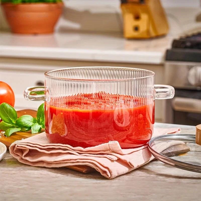Glass Cooking Pot With Lid Heat-Resistant Borosilicate Glass Pot by Bowlift