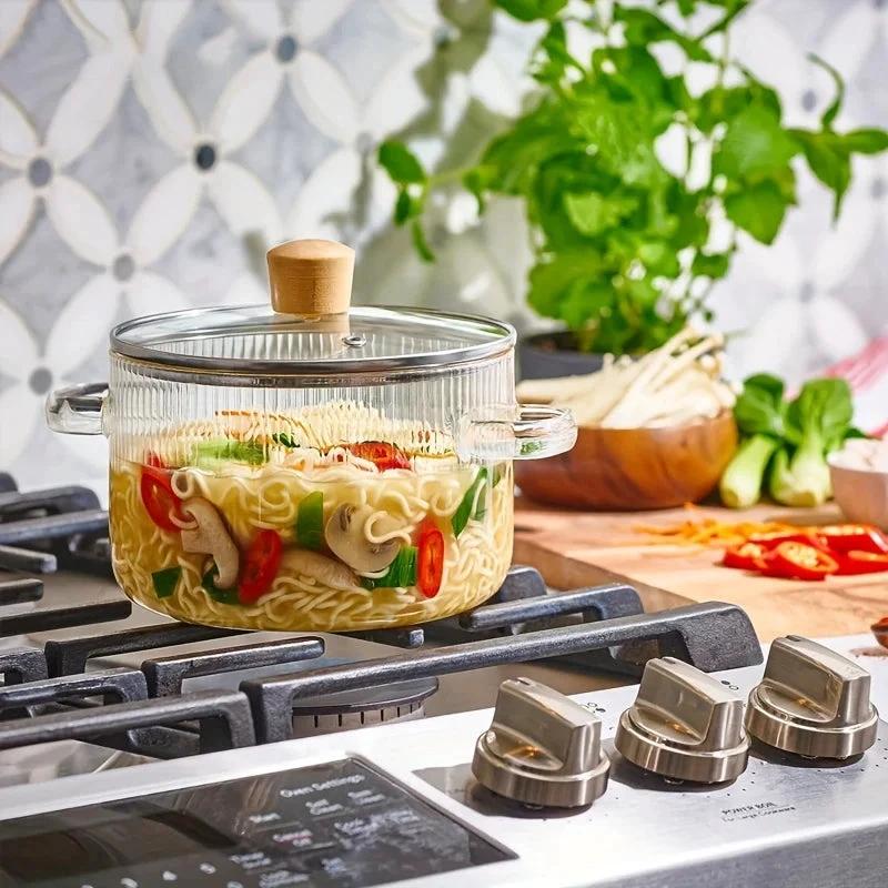 Glass Cooking Pot With Lid Heat-Resistant Borosilicate Glass Pot by Bowlift