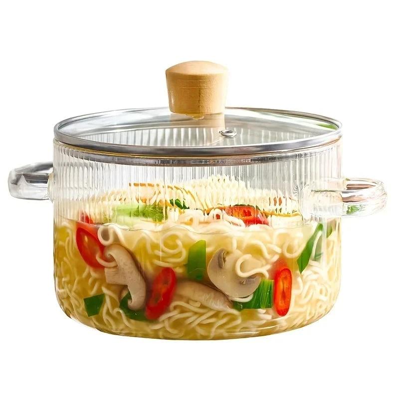Glass Cooking Pot With Lid Heat-Resistant Borosilicate Glass Pot by Bowlift