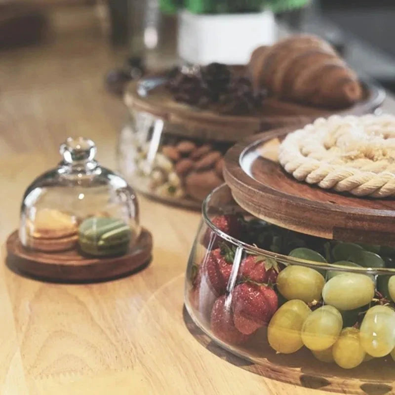 Glass Food Storage Container with Wooden Lid Kitchen Snack Organizer by Bowlift