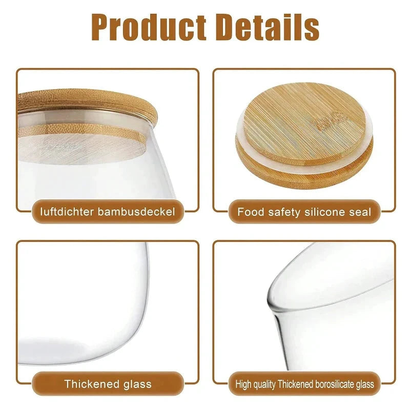 Glass Food Storage Jar with Airtight Wooden Lid and Spoon Container by Bowlift
