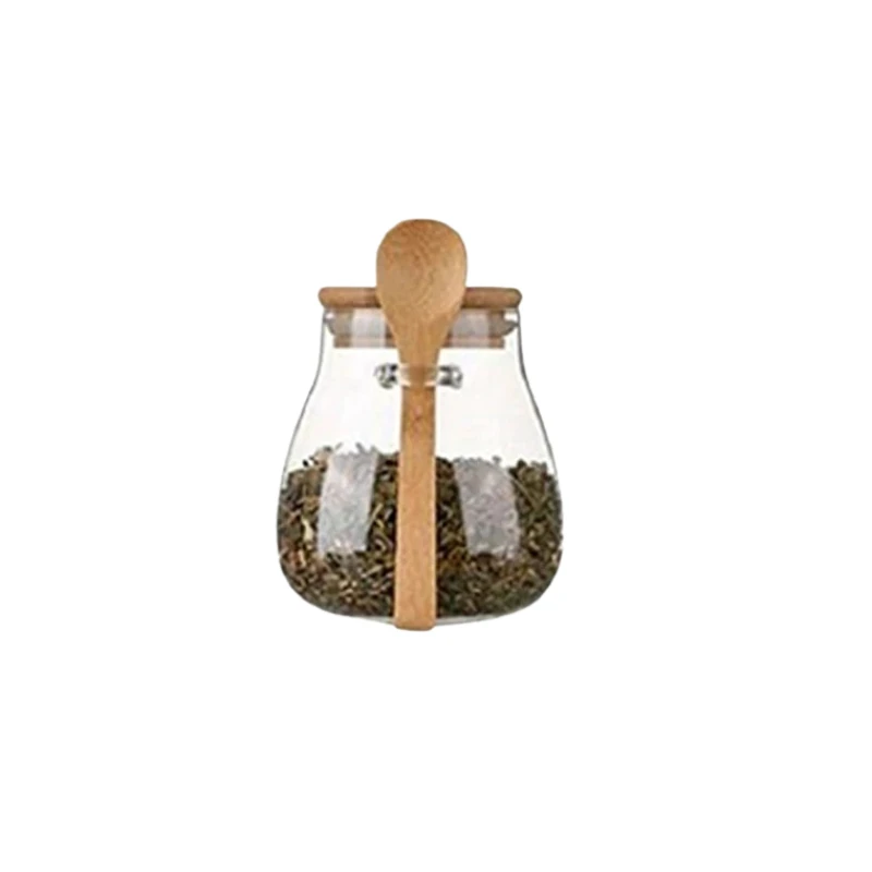 Glass Food Storage Jar with Airtight Wooden Lid and Spoon Container by Bowlift