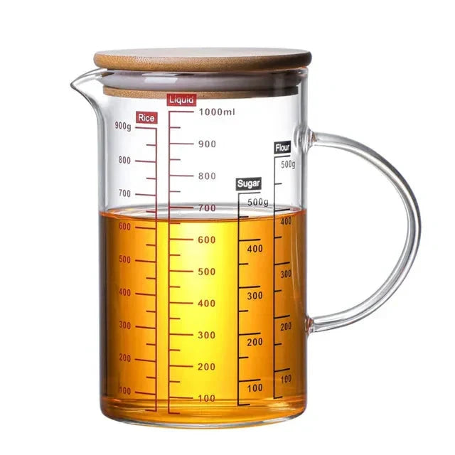 Glass Measuring Cup Food Grade High Borosilicate Glass Cups with Lid by Bowlift