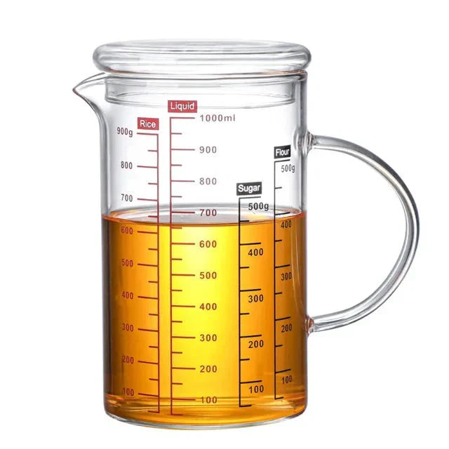 Glass Measuring Cup Food Grade High Borosilicate Glass Cups with Lid by Bowlift