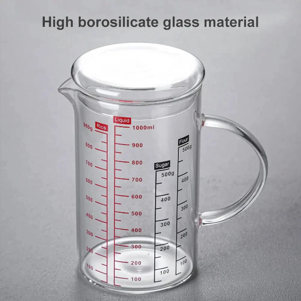 Glass Measuring Cup Food Grade High Borosilicate Glass Cups with Lid by Bowlift