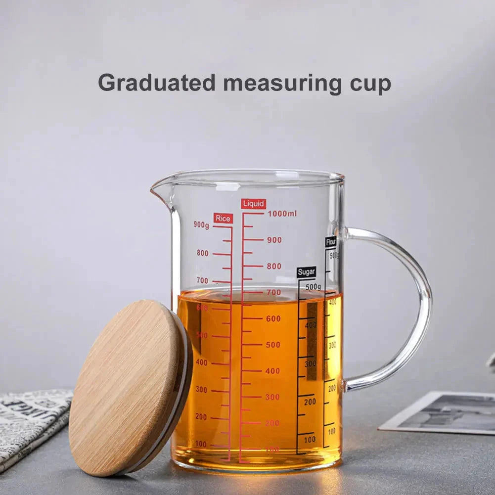 Glass Measuring Cup Food Grade High Borosilicate Glass Cups with Lid by Bowlift