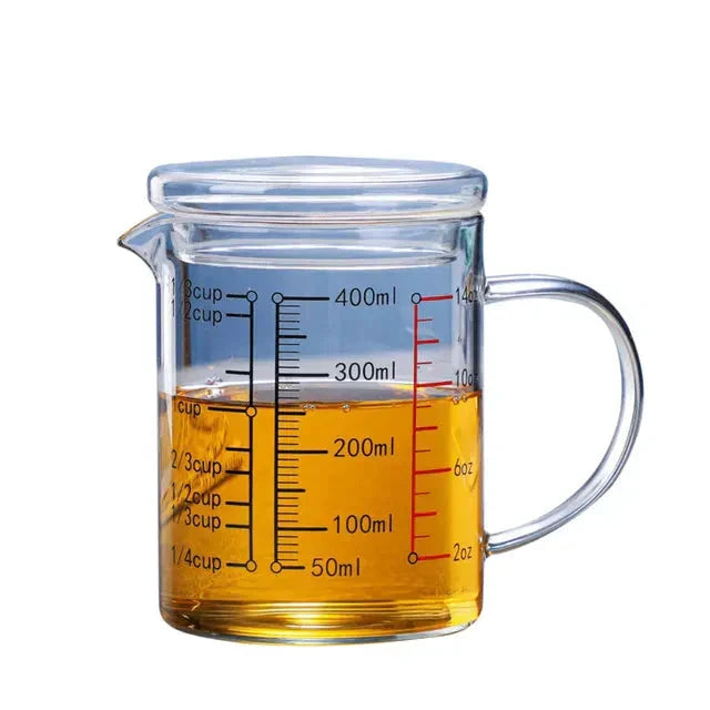 Glass Measuring Cup Food Grade High Borosilicate Glass Cups with Lid by Bowlift