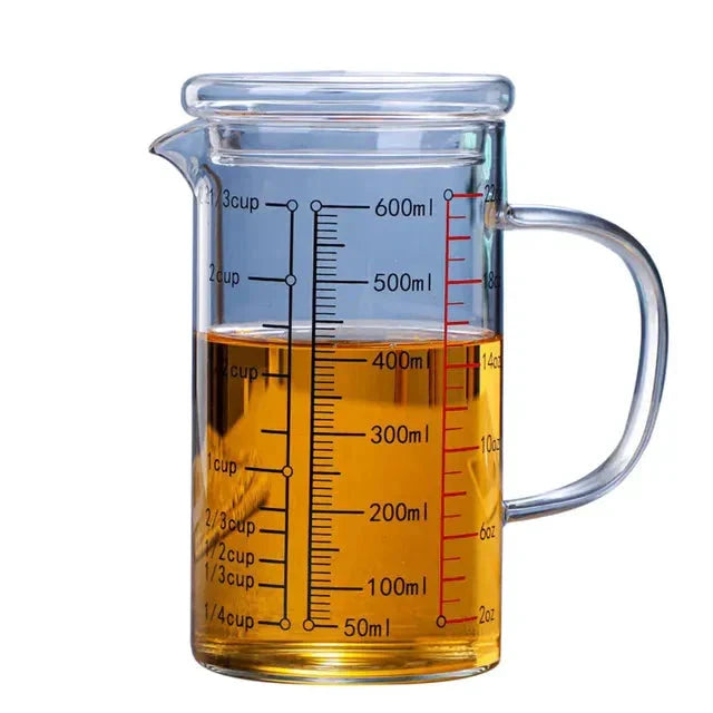 Glass Measuring Cup Food Grade High Borosilicate Glass Cups with Lid by Bowlift