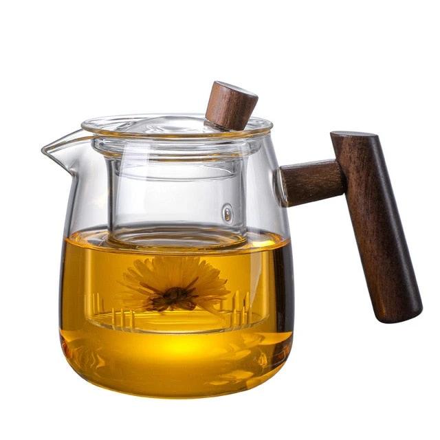 Glass Pot Filter Wood Handle Tea Ceremony Transparent Teawear Sets by Bowlift