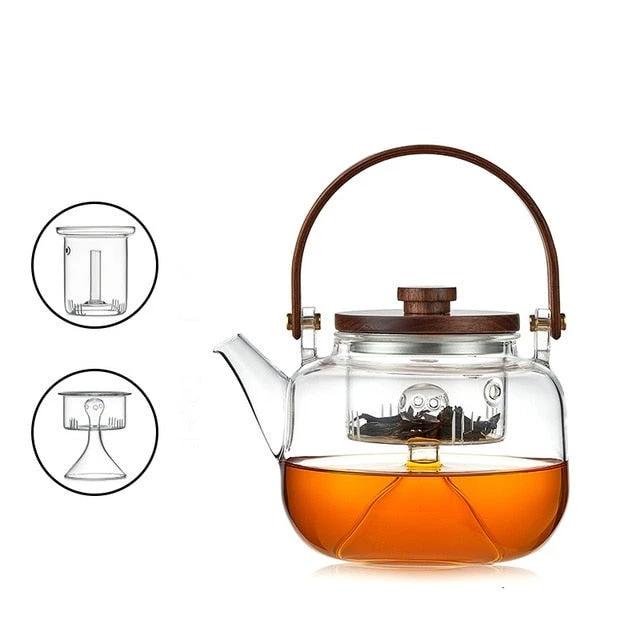 Glass Pot Filter Wood Handle Tea Ceremony Transparent Teawear Sets by Bowlift