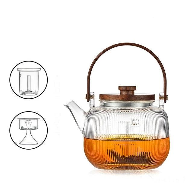 Glass Pot Filter Wood Handle Tea Ceremony Transparent Teawear Sets by Bowlift