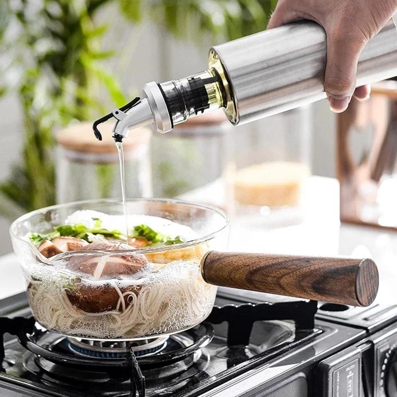 Glass Pot With Wooden Handle Transparent Cooking Kitchen Cookware by Bowlift