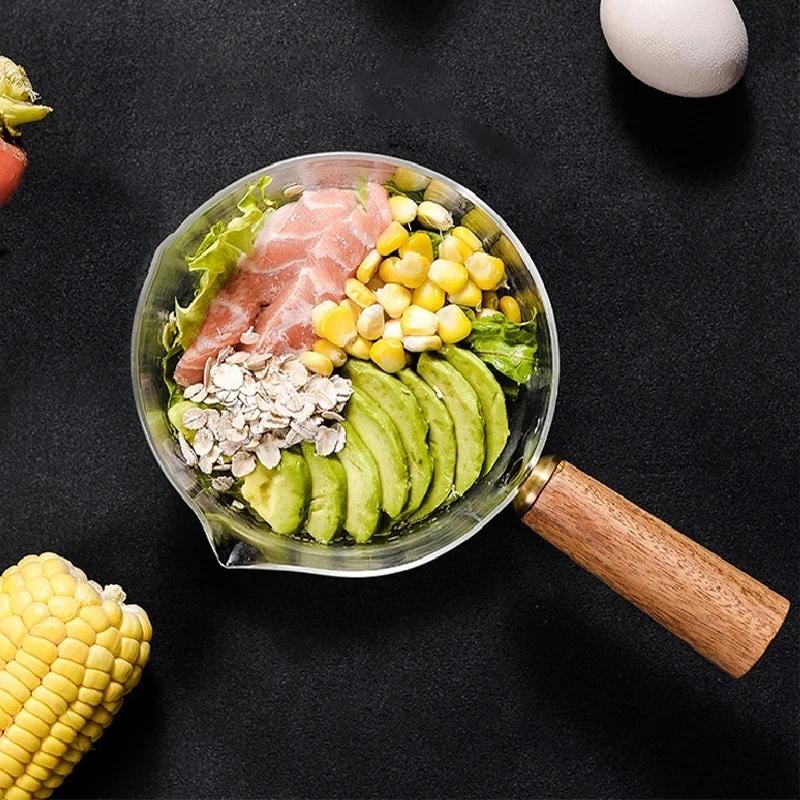 Glass Pot With Wooden Handle Transparent Cooking Kitchen Cookware by Bowlift