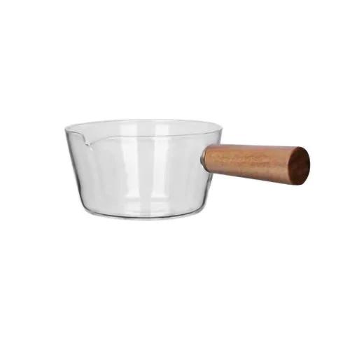 Glass Pot With Wooden Handle Transparent Cooking Kitchen Cookware by Bowlift