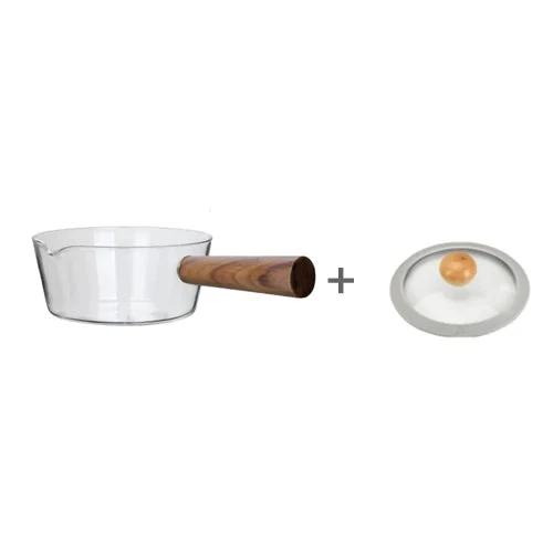 Glass Pot With Wooden Handle Transparent Cooking Kitchen Cookware by Bowlift