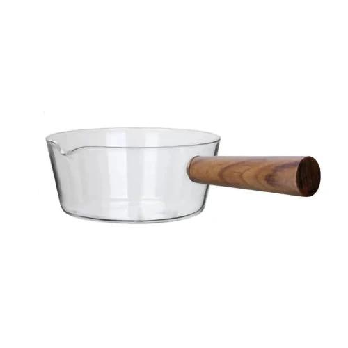 Glass Pot With Wooden Handle Transparent Cooking Kitchen Cookware by Bowlift