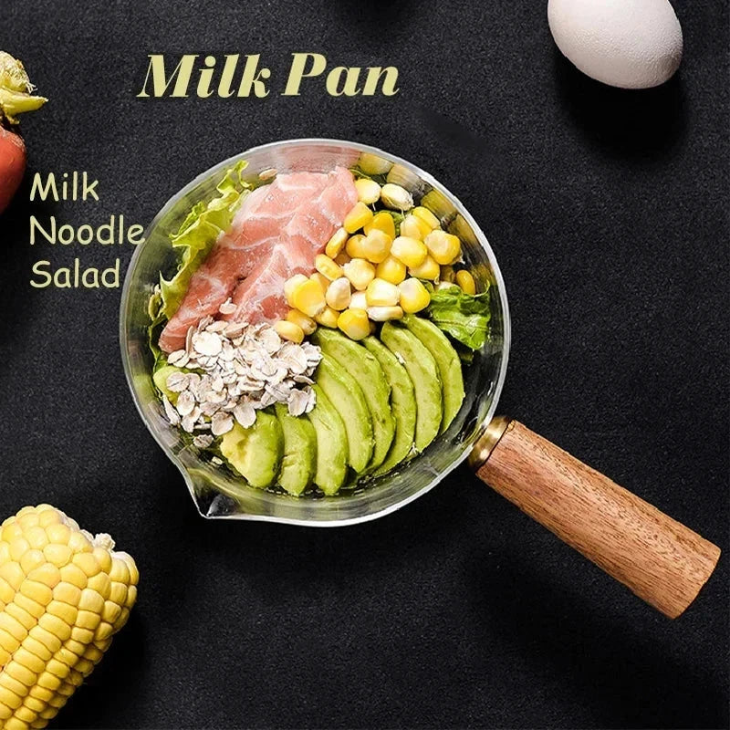 Glass Pot With Wooden Handle Transparent Household Kitchen Cookware by Bowlift
