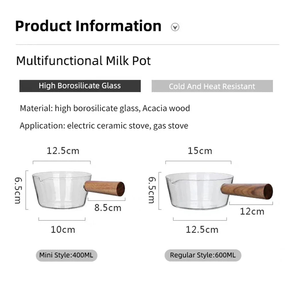 Glass Pot With Wooden Handle Transparent Household Kitchen Cookware by Bowlift