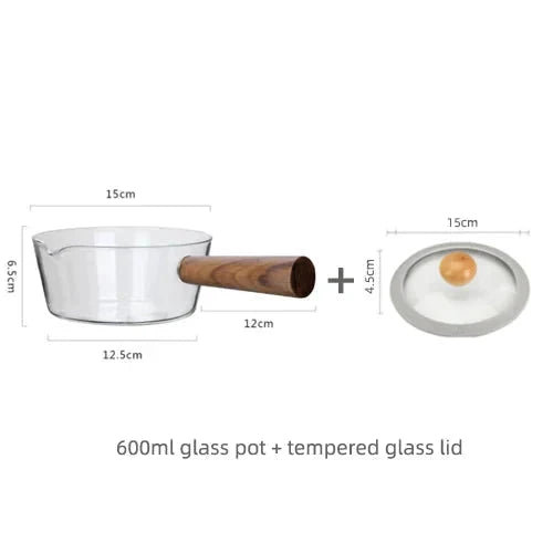 Glass Pot With Wooden Handle Transparent Household Kitchen Cookware by Bowlift