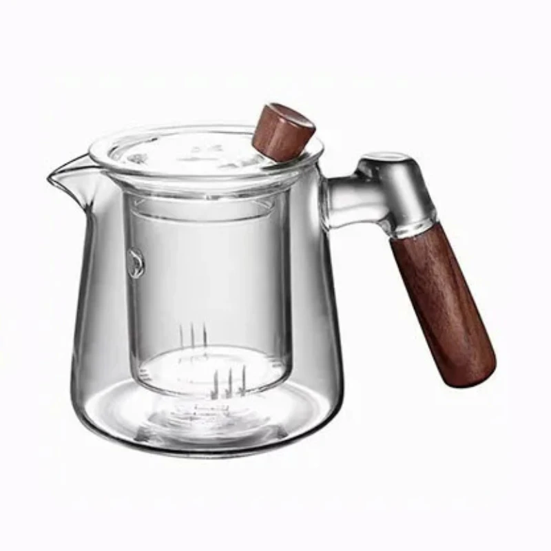 Glass Tea Kettle with Infuser Heat Resistant Teapot with Wooden Handle by Bowlift
