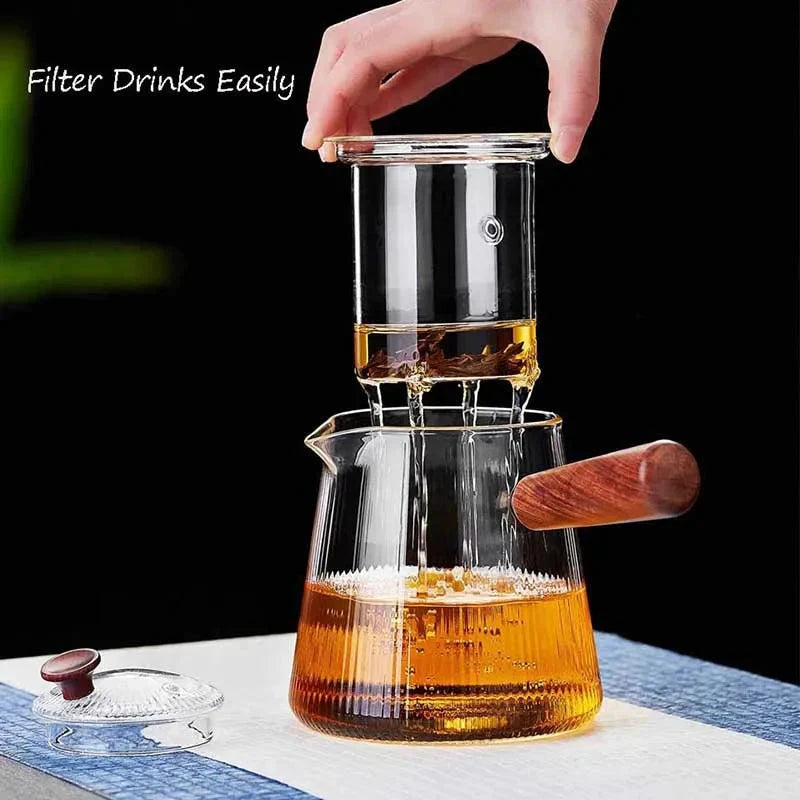 Glass Teapot with Removable Clear Infuser Sandal Wood Handle Glass Kettle by Bowlift
