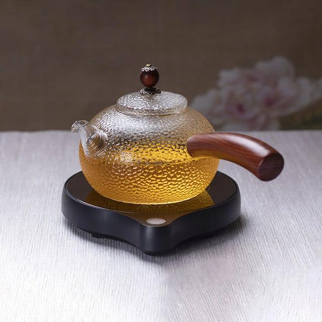 Glass Teapot Wood Handle Tea Ceremony Transparent Set Cup by Bowlift