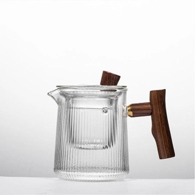 Glass Teapot Wood Handle Tea Ceremony Transparent Set Cup by Bowlift