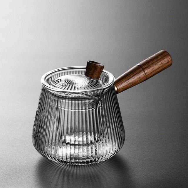 Glass Teapot Wood Handle Tea Ceremony Transparent Set Cup by Bowlift