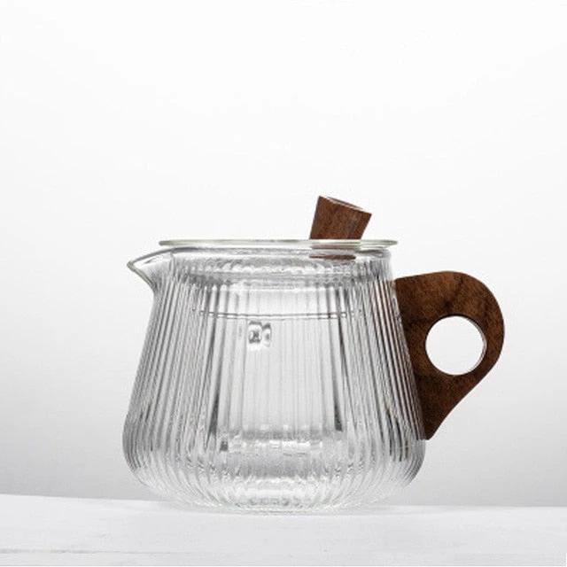 Glass Teapot Wood Handle Tea Ceremony Transparent Set Cup by Bowlift