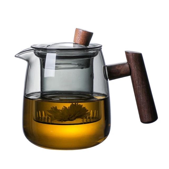 Glass Teapot Wood Handle Tea Ceremony Transparent Set Cup by Bowlift