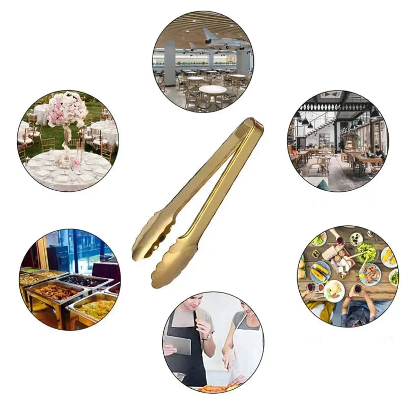 Golden Stainless Steel Food Tongs Kitchen Tools Serving Tong by Bowlift