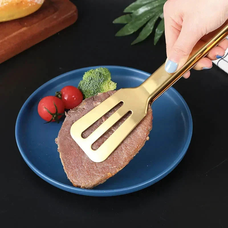 Golden Stainless Steel Food Tongs Kitchen Tools Serving Tong by Bowlift