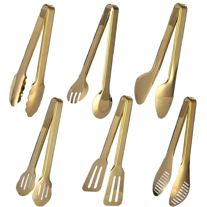 Golden Stainless Steel Food Tongs Kitchen Tools Serving Tong by Bowlift