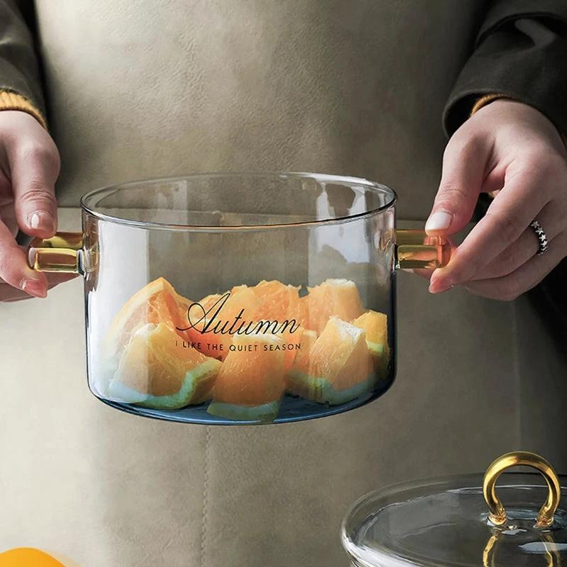 Gradient Color Glass Saucepan Pot With Cover Heat-resistant Casserole by Bowlift