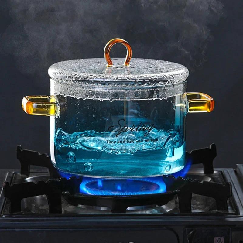 Gradient Color Glass Saucepan Pot With Cover Heat-resistant Casserole by Bowlift