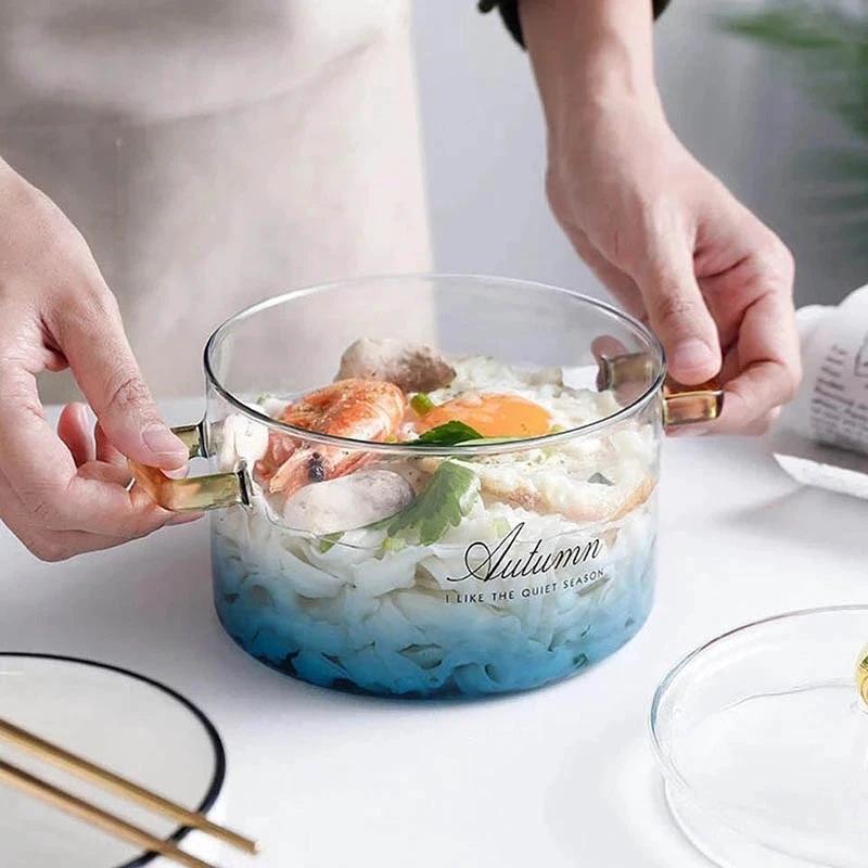 Gradient Color Glass Saucepan Pot With Cover Heat-resistant Casserole by Bowlift