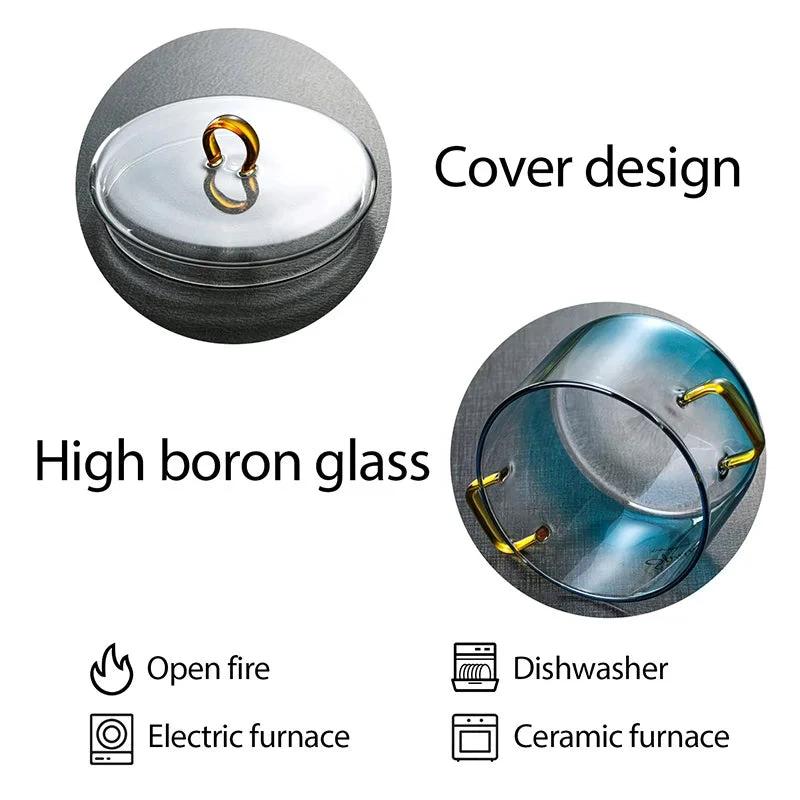 Gradient Color Glass Saucepan Pot With Cover Heat-resistant Casserole by Bowlift