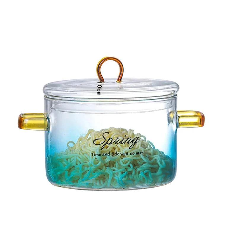 Gradient Color Glass Saucepan Pot With Cover Heat-resistant Casserole by Bowlift