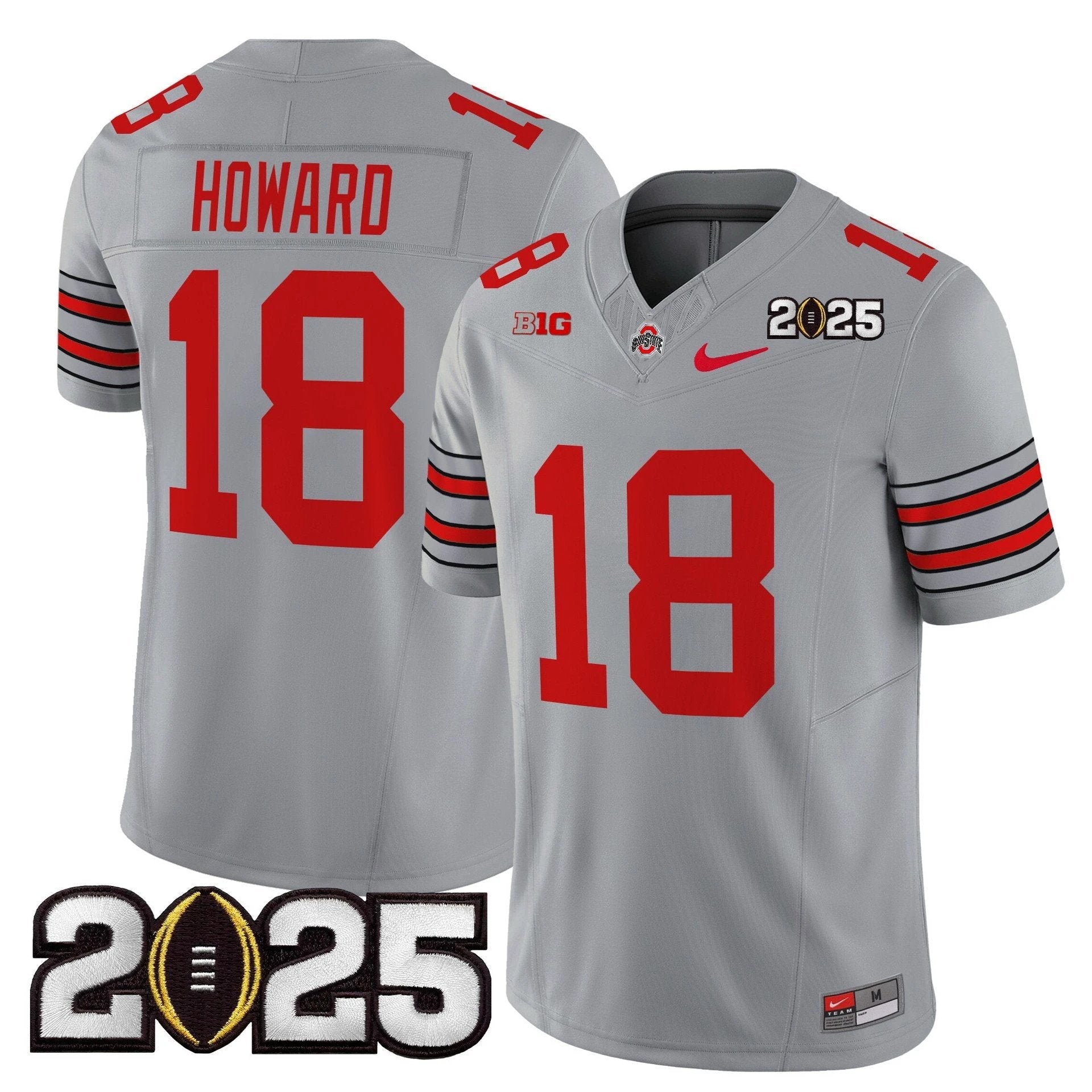 Will Howard Jersey #18 Ohio State Heritage Stripe 2025 CFP Final Stitched Gray by My Store NCAA Football Jerseys