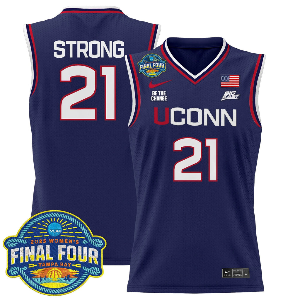 Sarah Strong Jersey #21 UConn Huskies 2025 Big Eat Final Four Patch Navy by My store basketball