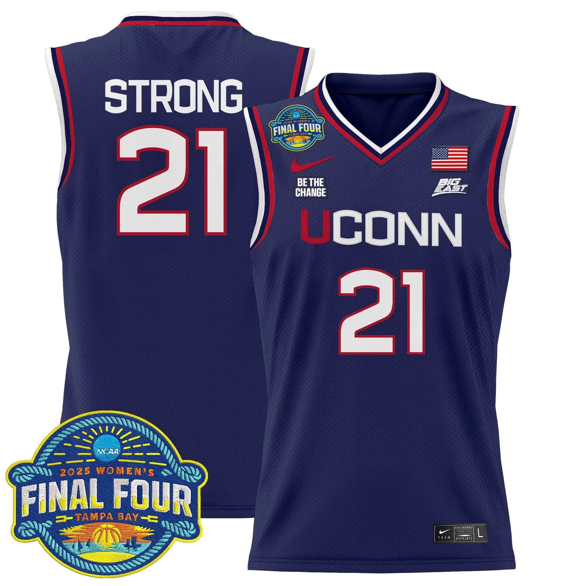Sarah Strong Jersey #21 UConn Huskies 2025 Big Eat Final Four Patch Navy by My store basketball