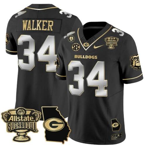 Herschel Walker Jersey #34 Georgia Bulldogs 2025 Sugar Bowl Patch Vapor Black Gold by My Store