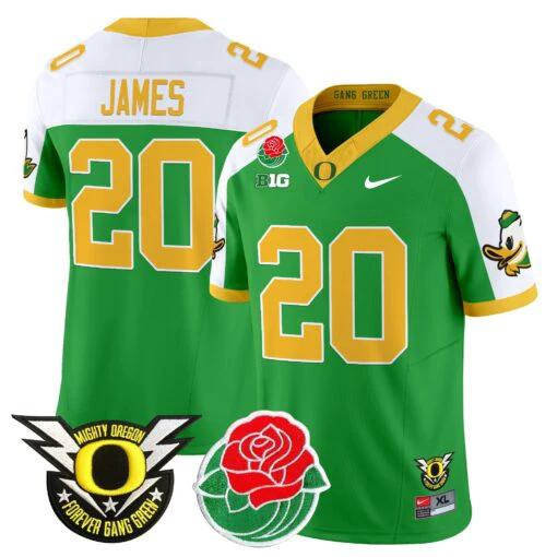 Jordan James Jersey #20 Oregon Ducks 2025 Rose Bowl Game Patch Vapor Green by My Store