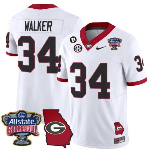 Herschel Walker Jersey #34 Georgia Bulldogs 2025 Sugar Bowl Patch Vapor White by My Store