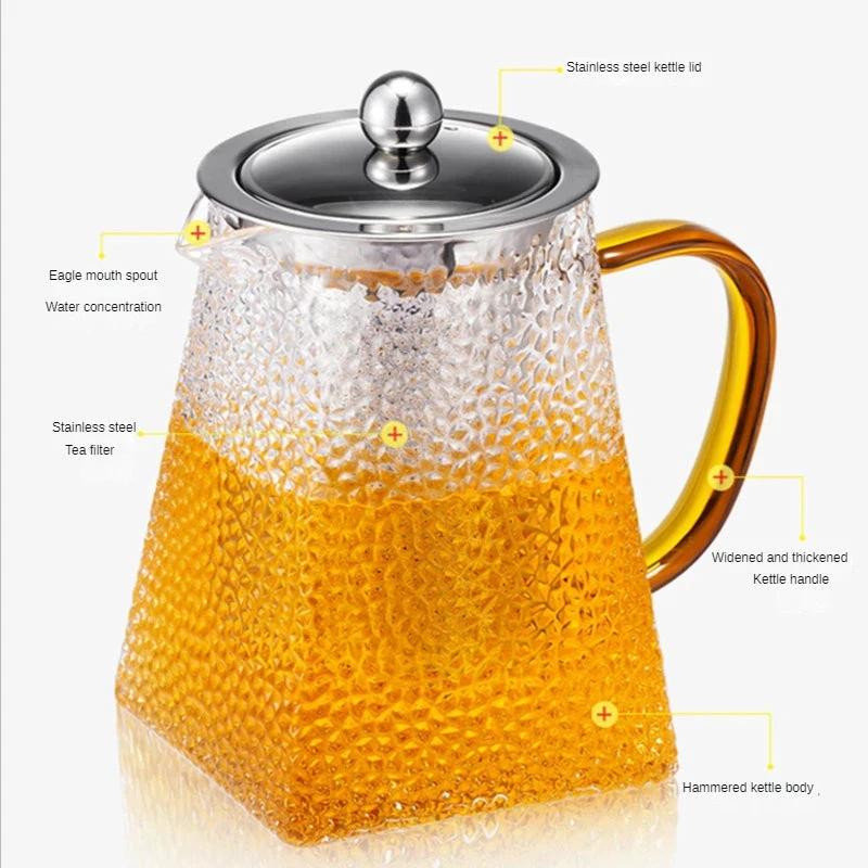 Hammer Glass Teapot With Stainless Steel Filter Heat Resistant Teapot by Bowlift