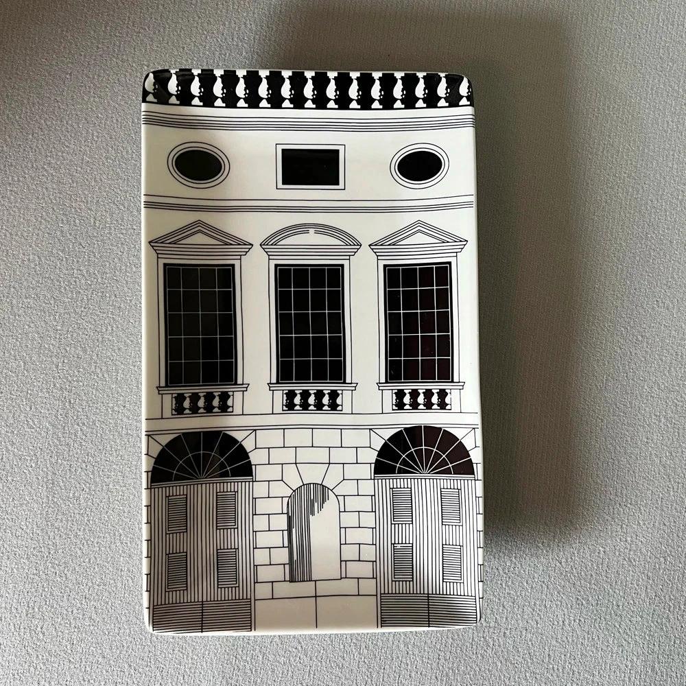 Handmade Ceramic Neuschwanstein Castle Building Rectangle Plate by Bowlift