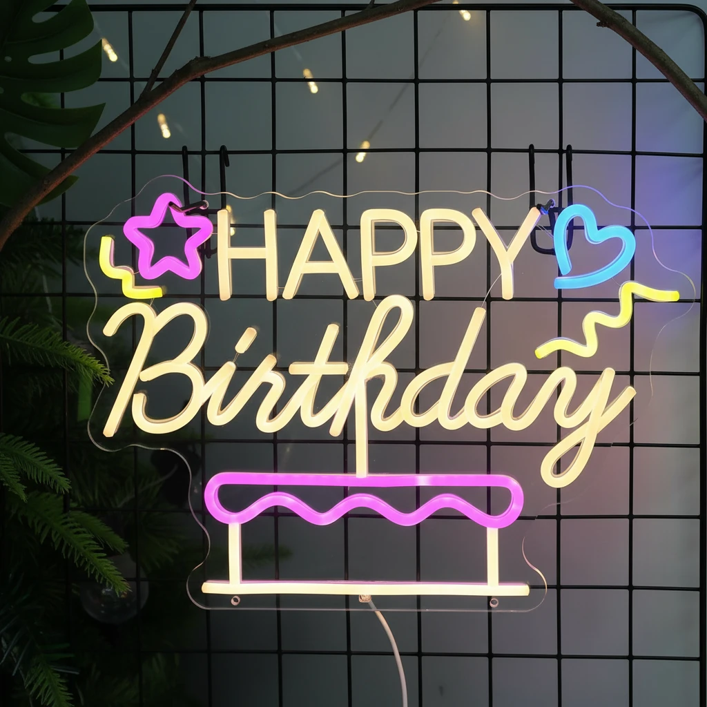 Happy Birthday&Cake Neon Sign by Neonchics