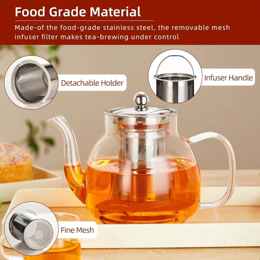 Heat Resistant Borosilicate Glass Tea Kettle Stainless Steel Infuser by Bowlift