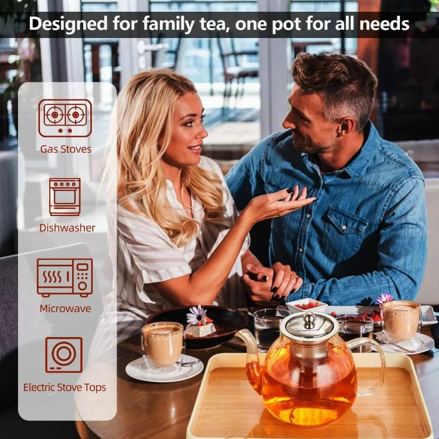 Heat Resistant Borosilicate Glass Tea Kettle Stainless Steel Infuser by Bowlift